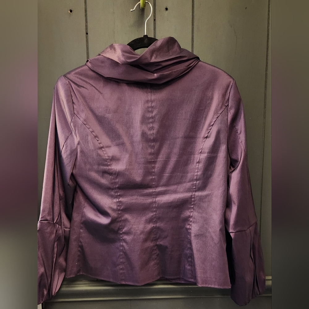 Joseph Ribkoff Double Collared Metallic Sheen Purple Blazer - Picture 7 of 8